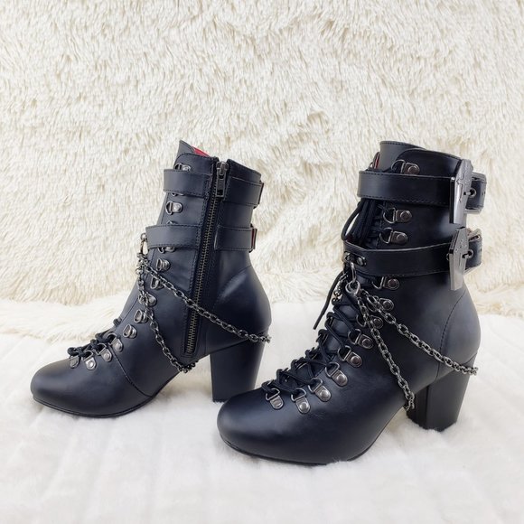 Vivika Goth Granny Ankle Boots Coffin Straps & Chain - Picture 8 of 16